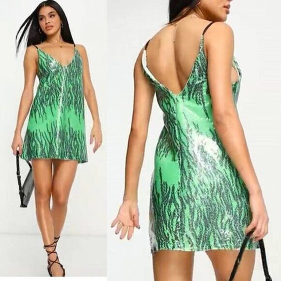 Women's Allover Sequins Green ‎ Party Mini Cami Dress - Picture 12 of 12